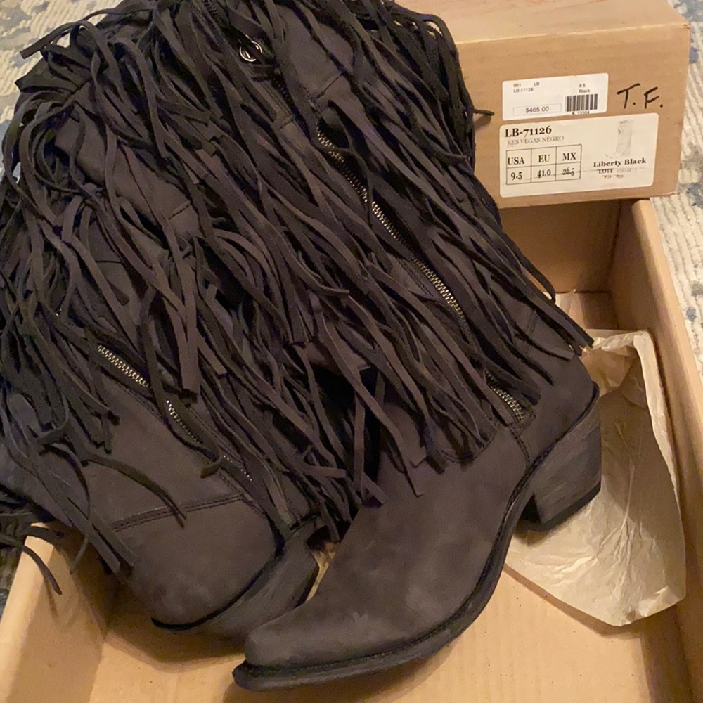 Brown with fringe, liberty black boots, handmade 100% genuine leather
